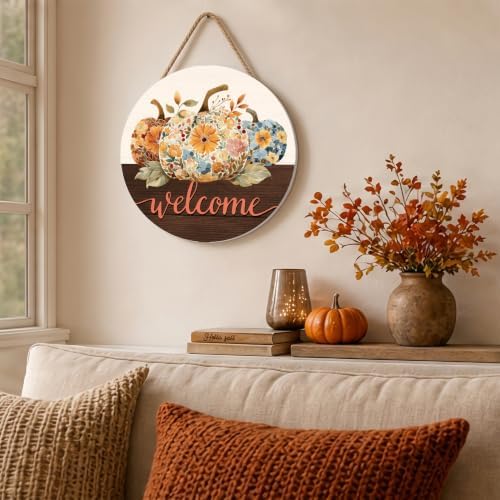Fall Floral Pumpkin Decorations for Home, Fall Welcome Wooden Sign - Image 5