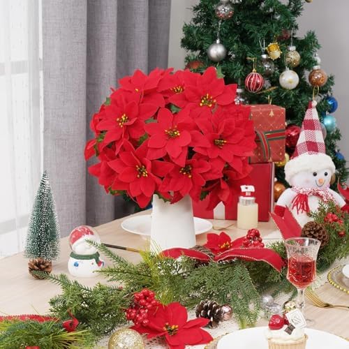 48 Pack Poinsettia Flowers Artificial Christmas, Red Poinsettia Flowers - Image 3