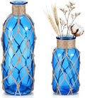 Chuangdi Set of 2 Coastal Glass Flower Vase with Boho Rope, Cobalt Blue by Chuangdi