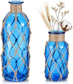 Chuangdi Set of 2 Coastal Glass Flower Vase with Boho Rope, Cobalt Blue by Chuangdi