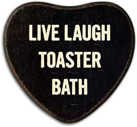 Gothic Wall Decor - Live Laugh Toaster Bath - Black Heart Wooden Hanging Sign - Retro Wall Art Decor For Home Living Room Bathroom, Birthday Anniversary Housewarming Graduation Gift For Women Men -A02 by AKTFV