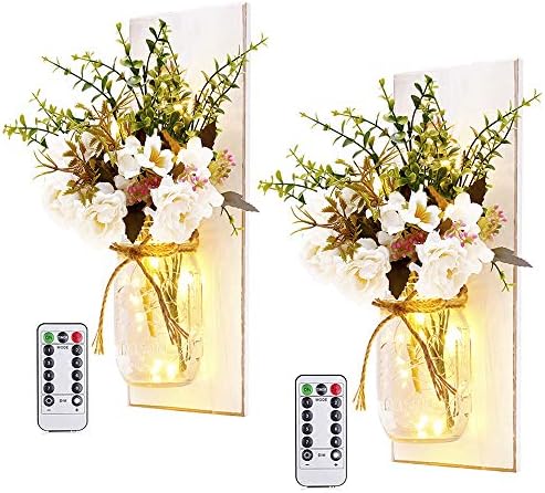 Rustic Wall Sconces Mason Jar Sconces with Remote Control LED Fairy Lights by HOMECOR