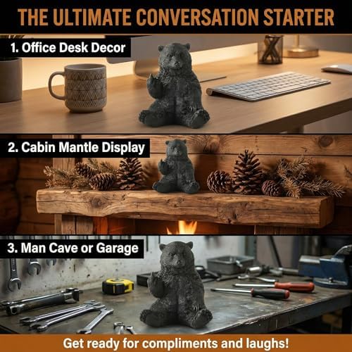 Black Bear Middle Finger Figurine, Hilarious Funny Resin Bear Statue - Image 3