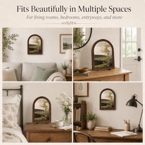 Rustic Farmhouse Tabletop Decor Sign, Arched Wooden Frame Countryside Village Landscape Artwork for Living Room Dining Room Bedroom, Charming Gift Idea - Image 3