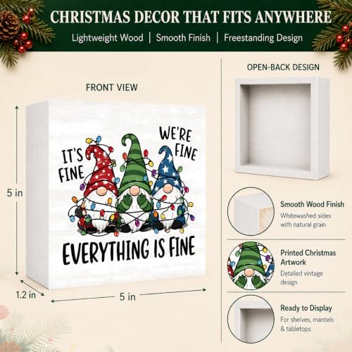 Christmas Decorations Everything Is Fine Christmas Gnome Wood Box Sign - Image 4