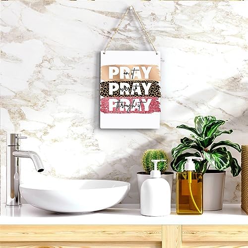 Inspirational Decor Pray On It Bible Verse Wall Art Christian Gifts for Women Scripture Wooden Hanging Sign for Modern Home Office Kids Room Bathroom Bedroom Wall Art Decoration 8 x 10 Inches - Image 5