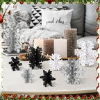 Wenqik 16 Pcs Wooden Snowflake 3D Centerpieces,White, Black, Silver - Image 2