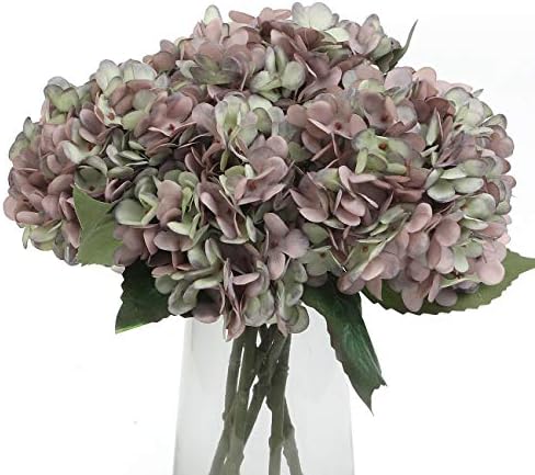 Kimura's Cabin 6pcs Fake Hydrangeas Flowers Vintage Artificial Silk Hydrangea Bouquets with Stems for Wedding Party Home Table Core Decoration (Green Purple, Pack of 6) by WeddingPartyArrangementBouquetsDecorationArtificialFlowers
