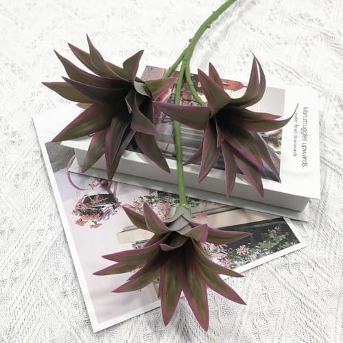 Artificial Plants, Fake Dracaena Plant Indoor Outdoor Bonsai Decor Faux Greenery 3D Leaves Stems for Home Garden Office Porch Patio Verandah Kitchen Office Vase Wedding Party Decorations Purple 2 Pack - Image 4