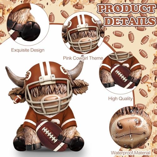 Wesiti 2 Pcs Highland Cow Figurines Football Resin Set Helmet Trophy - Image 4