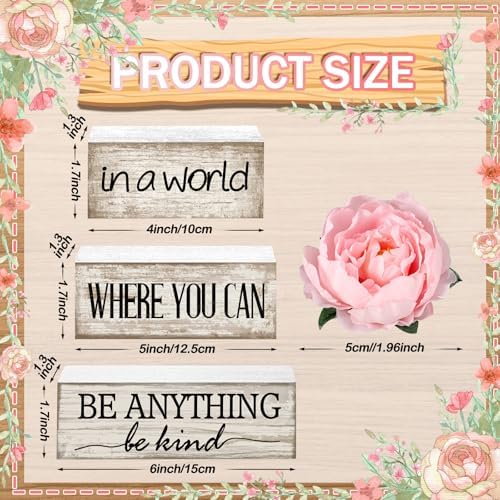 Yuntau 4 Pcs Farmhouse Tiered Tray Decor, Be Kind Block Sign with Flower - Image 4