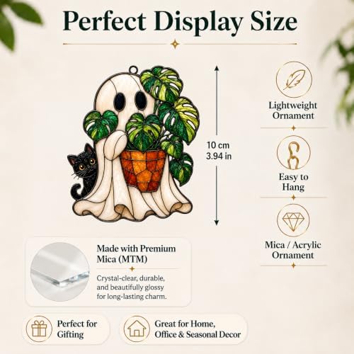 Halloween Ghost Monstera Ornaments, Flat Acrylic Decor, 3.94 Inch - Image 2