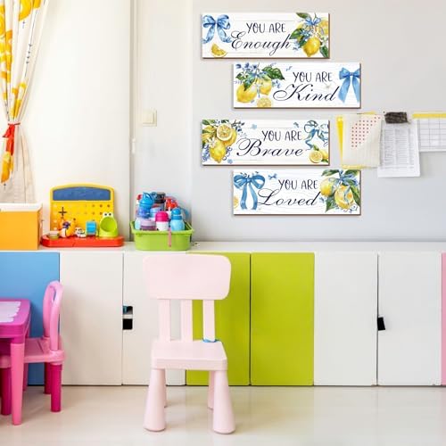 4 Pcs Lemon Bathroom Decor, Positive Affirmations Wall Art Decor, Inspirational Wooden Signs, Lemon Wall Art Hanging Plaques for Girls Bedroom Bathroom Living Room - Image 6