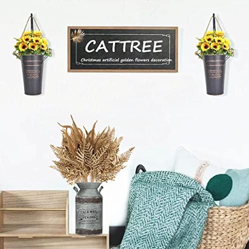 Artificial Golden Flowers Decoration, Plastic Grass Faux Boston Fake Fern Gold Leaves Simulation Setaria Bushes Home Indoor Outdoor Garden Wedding Hall Table Planter Filler DIY Christmas Decor 4 Pack - Image 4