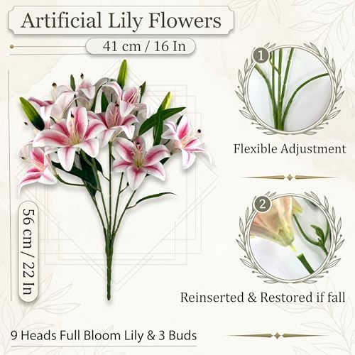 Artificial Lily Flowers with 9 Full Blooms & 3 Buds, Real Touch Long Stem Faux Tiger Lily for Home Hotel Office Wedding Party Table Centerpieces Decor(Light Pink) - Image 6