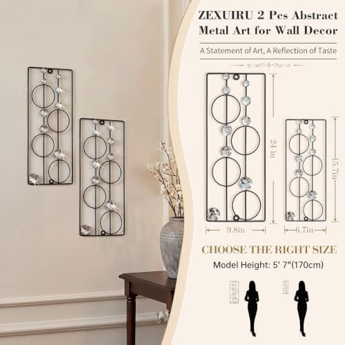ZEXUIRU 2 Pcs Abstract Metal Art for Wall Decor Living Room Bedroom Bathroom Office Metal Bling Modern Geometric Hanging Vertical Small Iron Sculpture Plaque Pack -Black 15.7in - Image 3