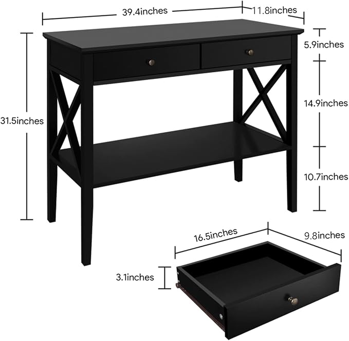 ChooChoo Console Table with Drawers, Narrow Wood Accent Sofa Table Entryway - Image 2