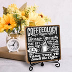 Funny Coffee Bar Decor, 5 x 5 Inch Wooden Desk Sign with Metal Stand - Image 3
