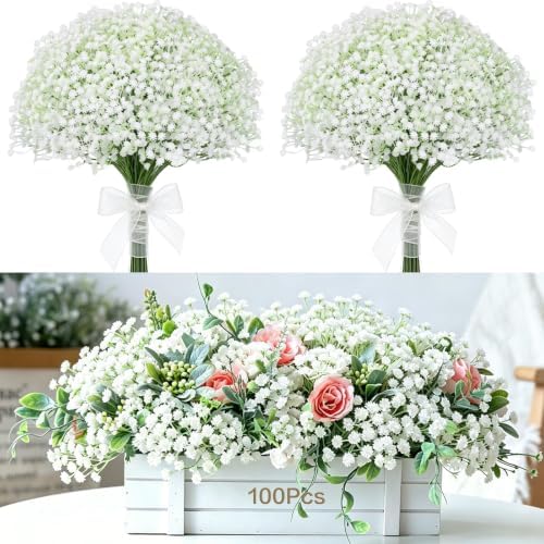 100 Pcs Babys Breath Artificial Flowers Bulk,Fake Baby Breath Flowers by %E3%80%90Qutciiv%E3%80%91