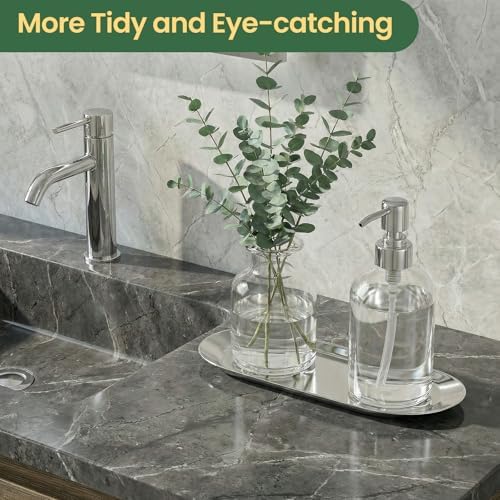 2PACK Silver Decorative Tray, Bathroom Vanity Tray for Dresser Counter, Stainless Steel Jewelry Dish Tray for Decor, Perfume Ring Key Candle Organizer Tray, Oval - Image 3