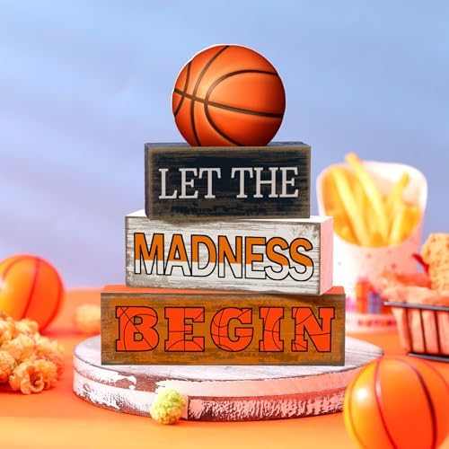Yuntau 4 Pcs Basketball Table Decorations Wooden Blocks Tiered Tray Decor - Image 2