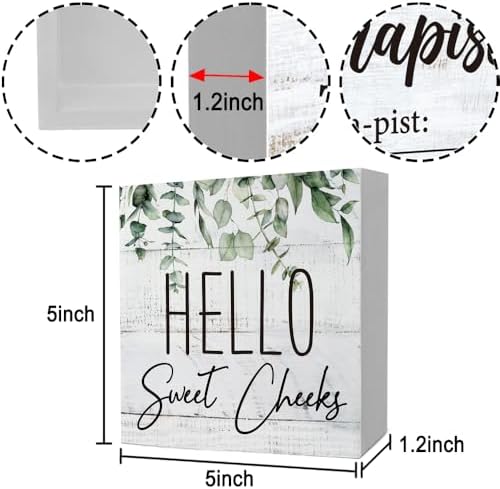 Rustic Bathroom Decor Farmhouse Hello Sweet Cheeks Wooden Sign, Toilet Rules Decoration for Farmhouse Apartment Shelves Toilet Restroom Home Tabletop Desk, Modern Toilet Shelves Accessory (Eucalyptus1) - Image 2