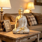 Golden Buddha Figurine - Meditating Seated Buddha Statue - resin Figurine by Unknown
