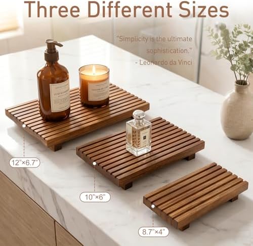 Acacia Wood Pedestal Stand Bathroom Tray Organizer Kitchen Counter Decor - Image 6