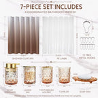 Brown Glass Bathroom Accessories Set with Shower Curtain and Liner, 7-Piece Bathroom Decor Set, Soap Dispenser, Toothbrush Holder, Soap Dish, Vanity Tray, Complete Bathroom Makeover Set - Image 2