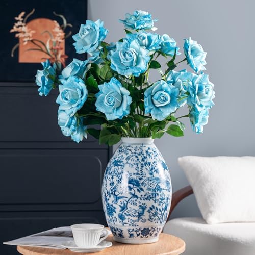 Artificial Flowers 23.2In Artificial Roses 20PCS Fake Roses Long Stem Artificial Flowers for Tall Vase Silk Rose Spring Suitable for Indoor Wedding Party Decor Valentine's Day DIY Bouquet,Blue - Image 5