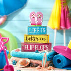 Yuntau 4 Pcs Summer Flip Flop Decor Wooden Beach Table Centerpiece Sign - Image 3