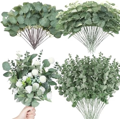 Giegxin 90 Pcs Mixed Artificial Eucalyptus Leaves Stems Bulk Green by Giegxin