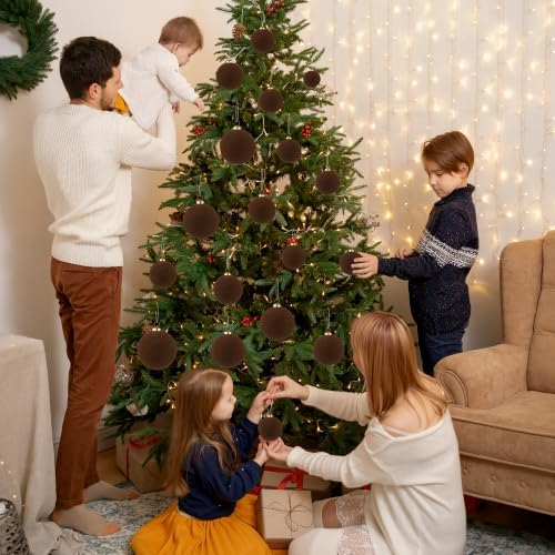 46Pcs Velvet Christmas Ball Ornaments Set - Flocked Shatterproof Christmas Tree Decorations Classic Hanging Ornaments with Rope for Xmas Wreath Holiday Home Decor (Multi-Size, Brown) - Image 6