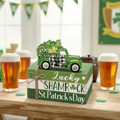 Geelin 4 Pcs St. Patrick's Day Table Decoration Wooden Book Stack Signs - Image 6