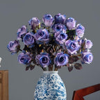 Artificial Roses Fake Roses 20PCS Long Stem Artificial Flowers for Tall Vase Silk Rose Suitable for Indoor Halloween Gothic Decor Wedding Party Decoration DIY Bouquet Autumn,Purple, 23.2In by ENALGRE