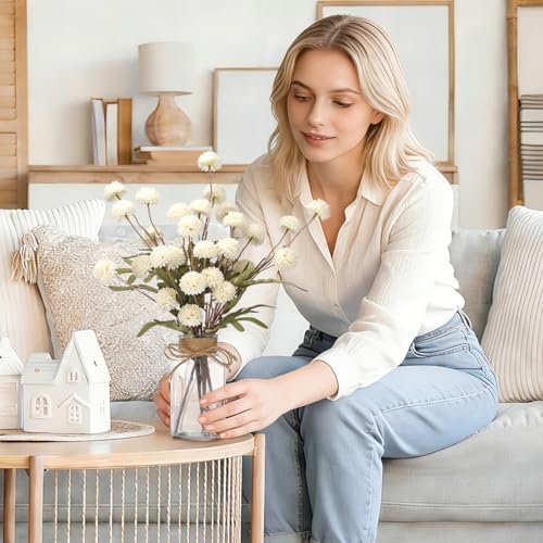 6PCS Mums Artificial Flowers with Vase - Small Silk Fake Flowers Suitable for Vase Bedroom Dining Room Living Rooms Decor Home Table Decor - Image 3