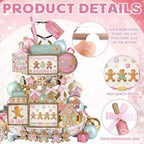 Shellwei 24pcs Pink Christmas Tiered Tray Decor Set Rustic Gingerbread Sign - Image 4