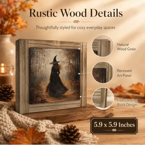 Forest Witch Wood Plaque Sign, Halloween Desk Art Sign for Desk Shelf Decor 07 - Image 3