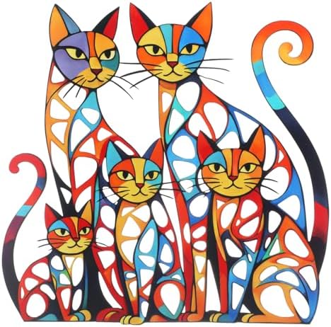 Wesiti Metal Cat Wall Art Decor Colorful Sculptures Mid Century 11.8x11.6 by Wesiti