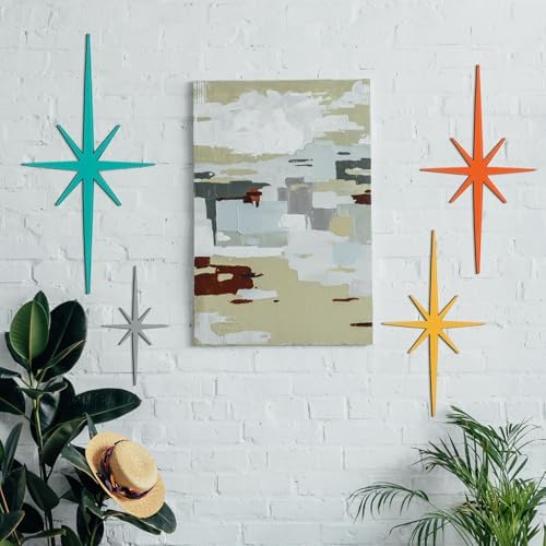 Blulu 4 Pcs Starburst Shaped Wall Decor Mid Century Modern Art,Retro - Image 2