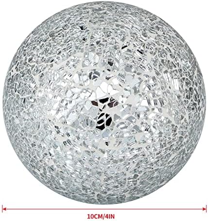 MDLUU 4" Decorative Orbs, Mosaic Sphere Balls, Centerpiece Balls for Bowls, Vases, Dining Table Decor, Pack of 3 (Silver) - Image 3