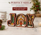 Gingerbread Christmas Decorations, 3D Wooden JOY Sign with Christmas Tree and Reindeer, Vintage Merry Christmas Tiered Tray Decor for Office Desk Party Kitchen, Tabletop, Shelf and Farmhouse Mantel (Gingerbread Christmas Decorations) - Image 2