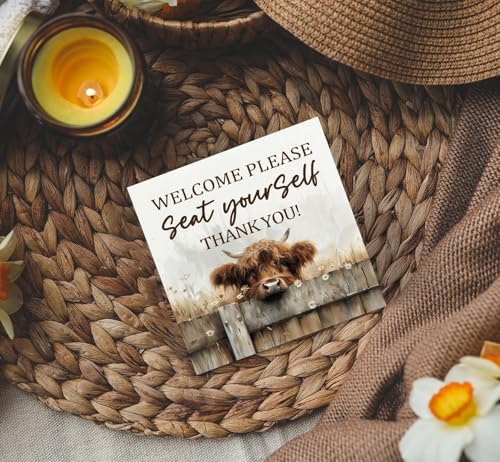 Highland Cow Bathroom Decor Sign - Farmhouse Western Animal Bathroom Decor,Rustic Farm Animal Welcome Please Seat Yourself Thank You Signs,Highland Cow Gifts for Women Signs & Plaques - Image 4