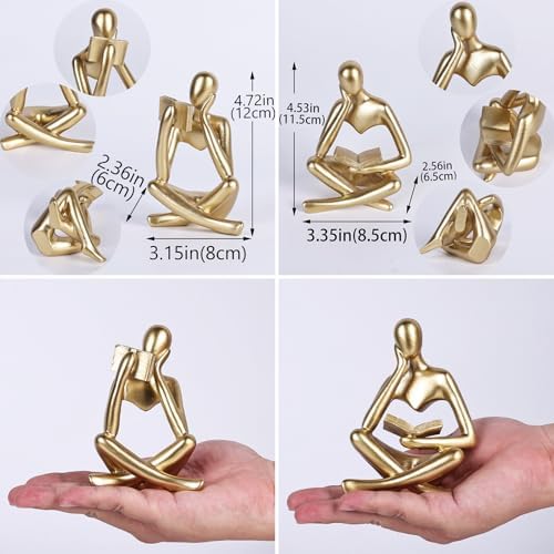 2-Piece Gold Resin Seated Reading Figurines with Books, Bookshelf Decor - Image 3