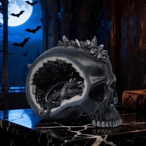Resin Geode Skull Figurine Statue with Baby Dragon. Gifts for Skull Lovers - Image 4