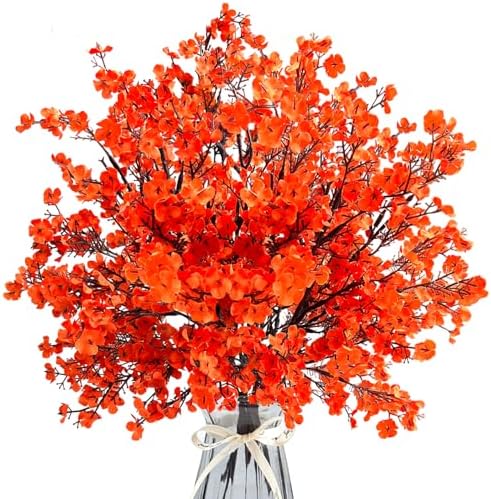 Babys Breath Artificial Flowers 8 Bundles Orange Real Touch UV Resistant Fake Flowers Silk Faux Flowers for Vase Home Office Wedding DIY Floral Indoor Outdoor Centerpiece Table Decoration by Unknown
