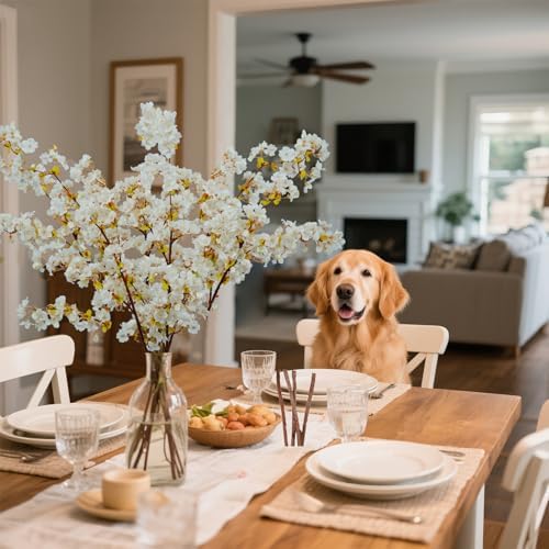 39.3 Inch White Cherry Blossom Branches Fake Cherry Blossom Bouquets Long 3pcs Branches Flowers Stems Silk Tall Japanese Fake Flower Arrangements for Home Wedding Party Decoration - Image 3