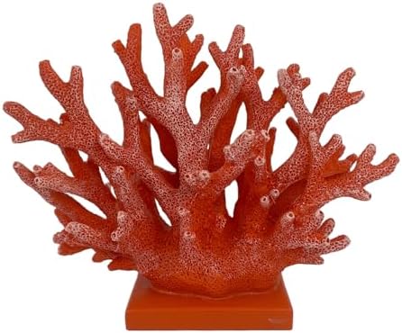 5.8" H Red Orange Coral Decor - Resin Coral Statue, Nautical Decor for Home, Bedroom, Bathroom, Living Room, Ocean Themed Cabinet Shelf Tabletop Decoration by Elegondrar