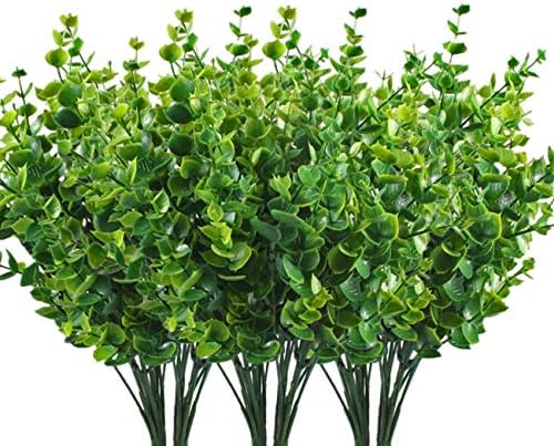 CATTREE Artificial Shrubs Bushes, Plastic Eucalyptus Leaves Fake Green Plants Wedding Indoor Outdoor Home Garden Verandah Kitchen Office Table Centerpieces Arrangements Christmas Decoration 6 pcs by CATTREE