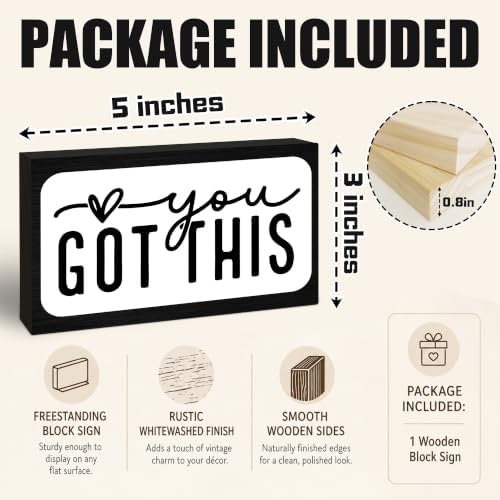 3x5 Encouragement Wooden Block Sign, You Got This, Black Frame - Image 2